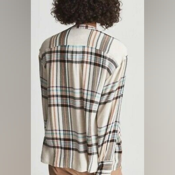 Nwt reiss Amira light ground check plaid button down in cream size 8 - Picture 5 of 14